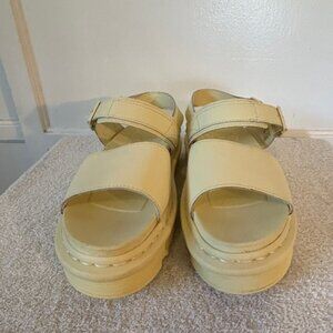 Doc Martens Voss Mono Sandals Toile Cream Pastel Yellow Chunky Wedge